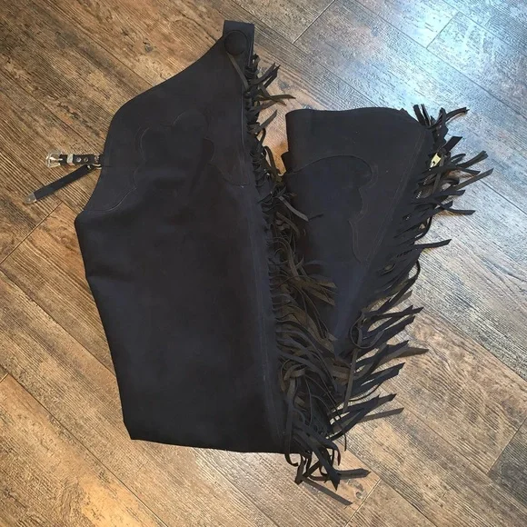 Like New Hobby Horse Black Ultrasuede Chaps Large Long - Picture 1 of 6